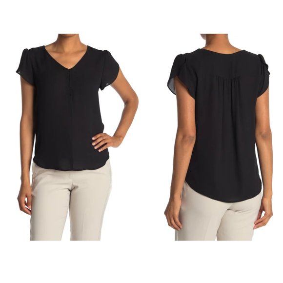 NWT Women's RDI Black Cap Sleeve V-Neck T-Shirt Black Plus Size 2X $50 G173 - Picture 1 of 1